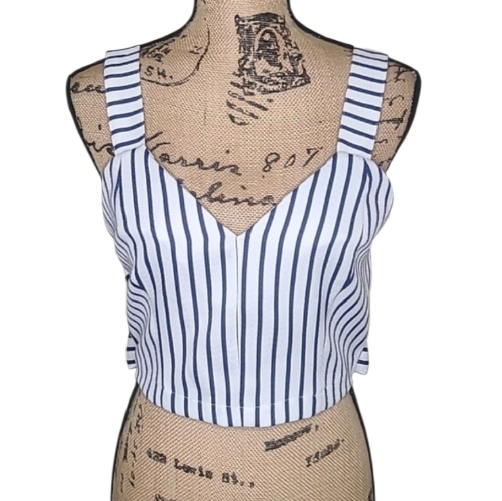 J.O.A. Blue and White Striped Tank Top